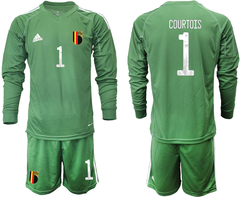 Men 2021 European Cup Belgium green Long sleeve goalkeeper #1 Soccer Jersey3